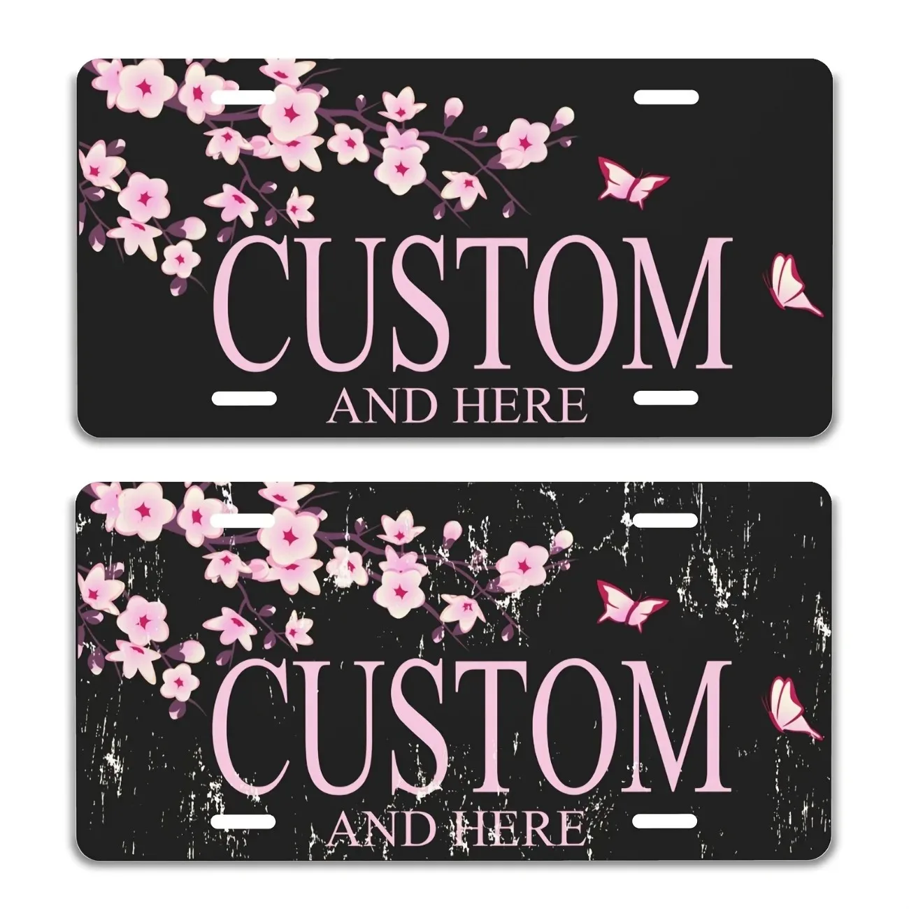 1pc Customizable Aluminum License Plate - Personalized Cherry Blossom Butterfly Design - Home Garage Wall Art (Decorative Only)