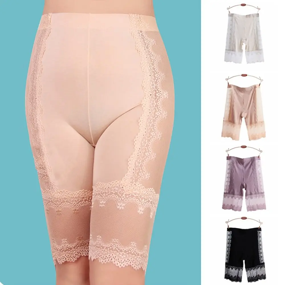 

Transparent Large Size Safety Pants Anti-glare Lace Flower Lace Mesh Shorts High Waist Underwear Seamless Shorts Women