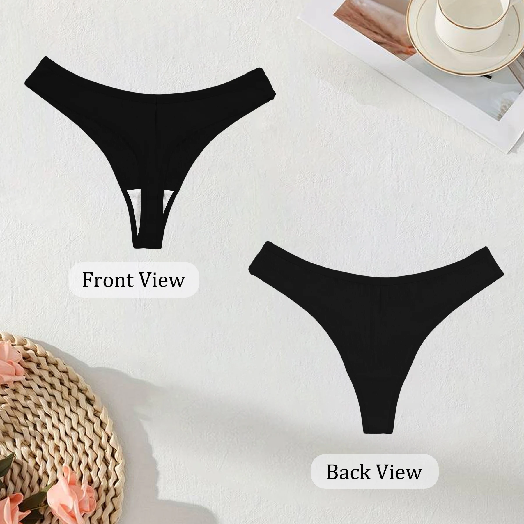 ks černé dámské kalhotky s nízkým pasem, sexy tangá, bavlněné kalhotky, jednoduché pohodlné prodyšné spodní prádlo, dámská tanga, výprodej - náhled 5