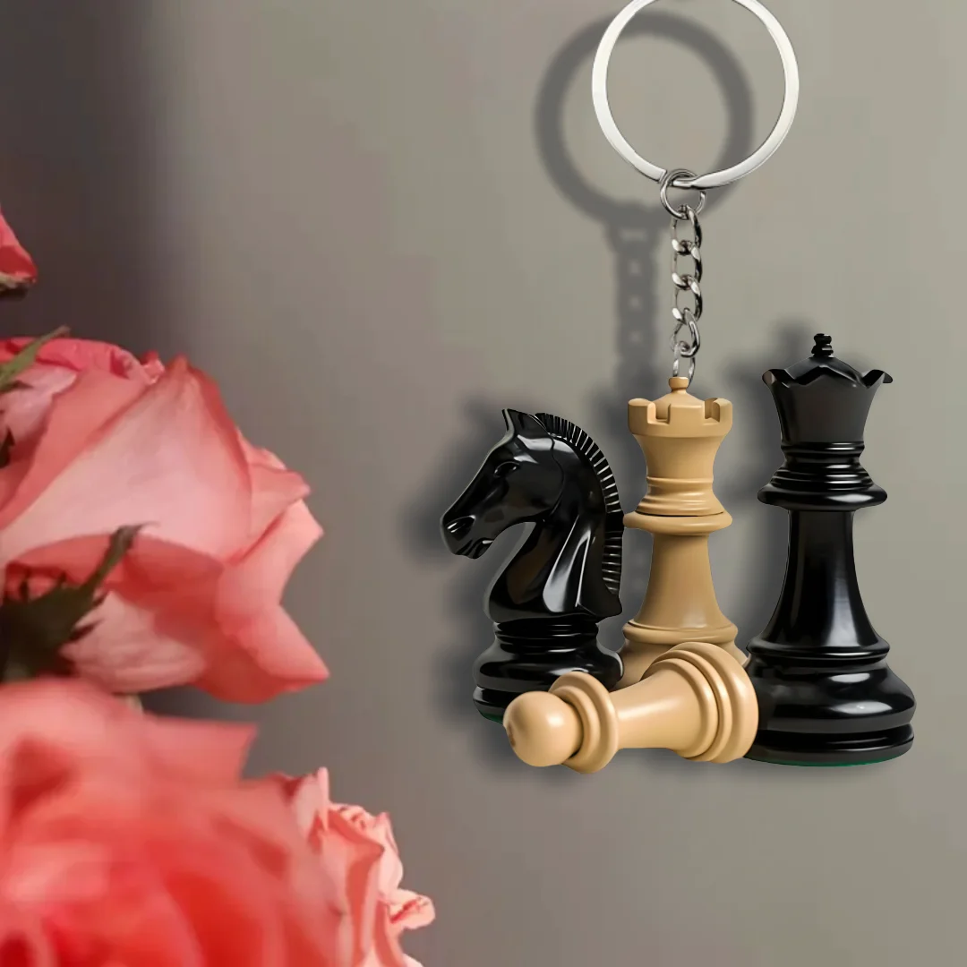 Chess Themed Keychain, 2D Flat Acrylic Pendant,Chess Lover's Ornament Charms,Hanging Decoration for Car/Bags/Festive/Party/Gift