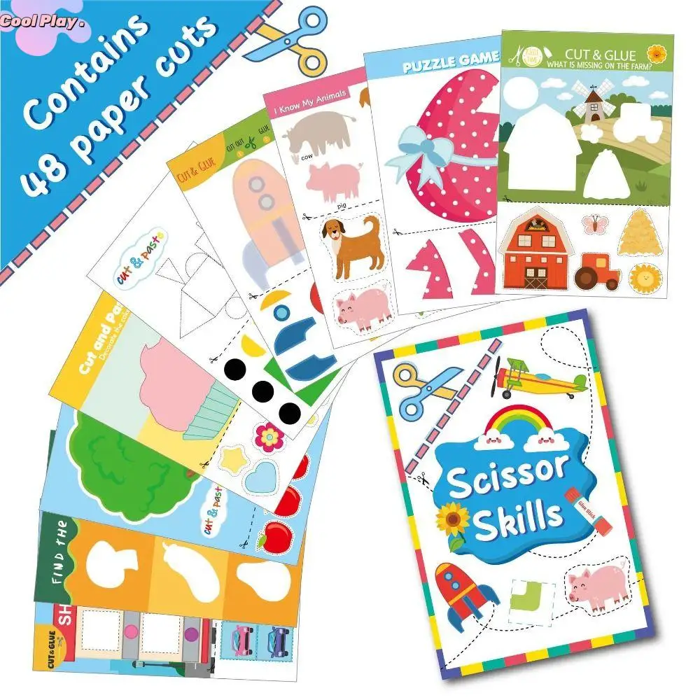 Livre découpé en papier pour enfants, livre d'activités de coupe d'art et d'artisanat Montessori, dessin animé éducatif, jouet en papier fait à la main pour enfants