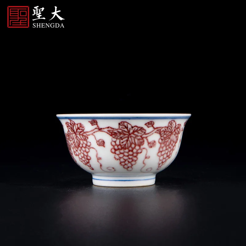 |Shengda ceramic imitation underglaze red grape pattern master cup Jingdezhen hand-painted high-grade porcelain tea cup