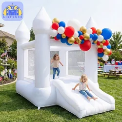 Toddlers Party 9x7x6ft Inflatable White Bounce House With Slide Oxford Bouncy Castle Include Blower (without tarp)