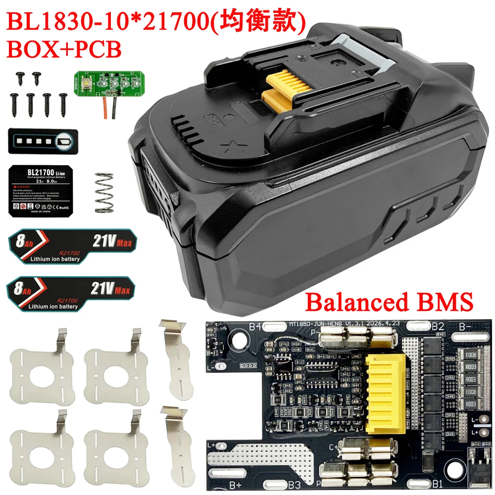 Elektrowerkzeug-Ersatzteile für Makita 18V 10*21700 Lithium-Batteriegehäuse mit BMS, Ausgleichs-PCB, Ladeschutzschaltung und Gehäuse