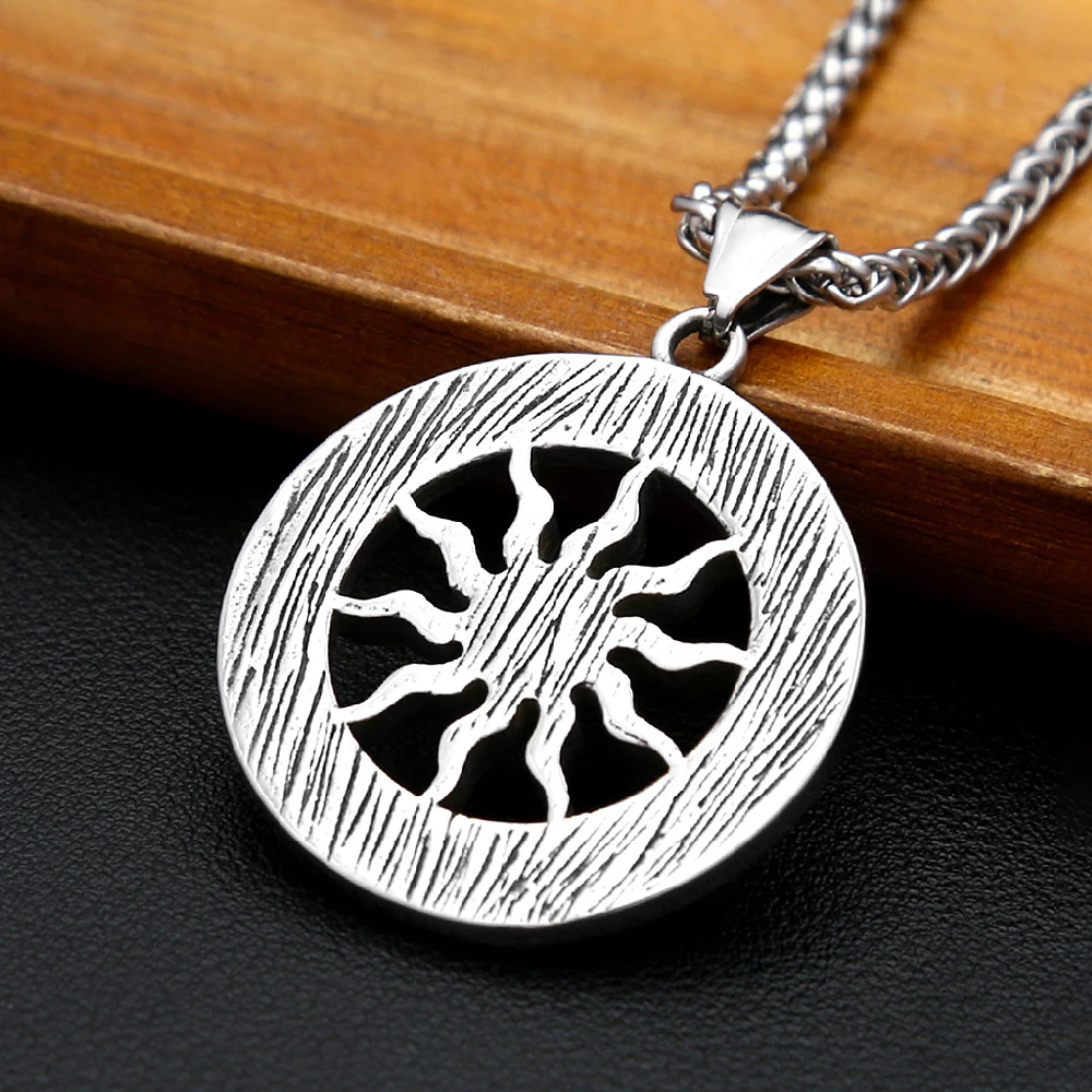 خمر الشمس الله أبولو قلادة قلادة الأزياء جولة الشمال الفولاذ المقاوم للصدأ فايكنغ رون قلادة الرجال تميمة المجوهرات هدية