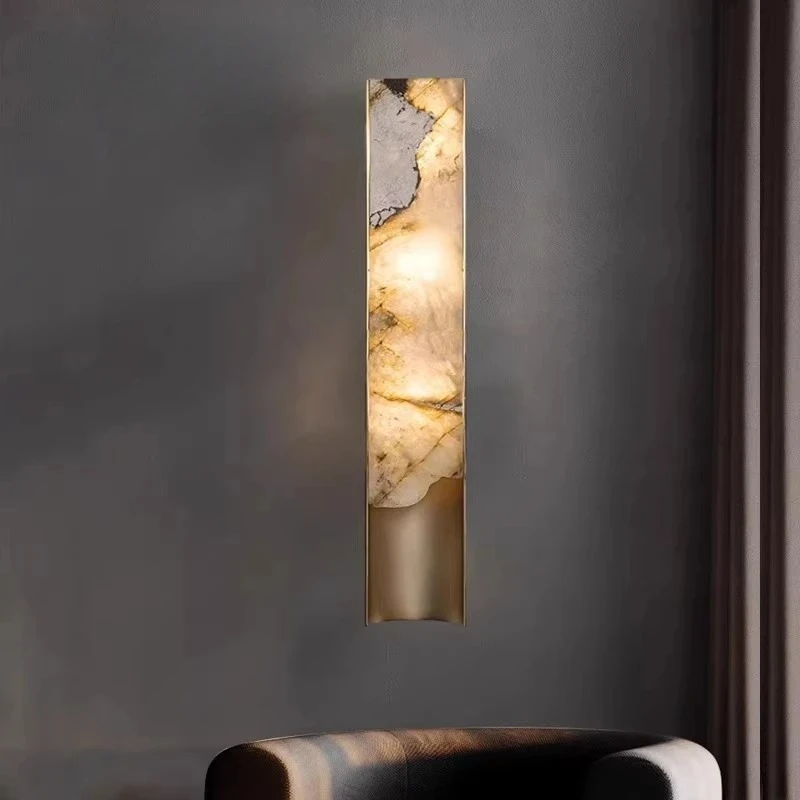 

Новый китайский минималистичный дизайнерский настенный светильник в скандинавском стиле для выставочного зала, фоновой стены, гостиной, изголовья кровати, с мраморным декором