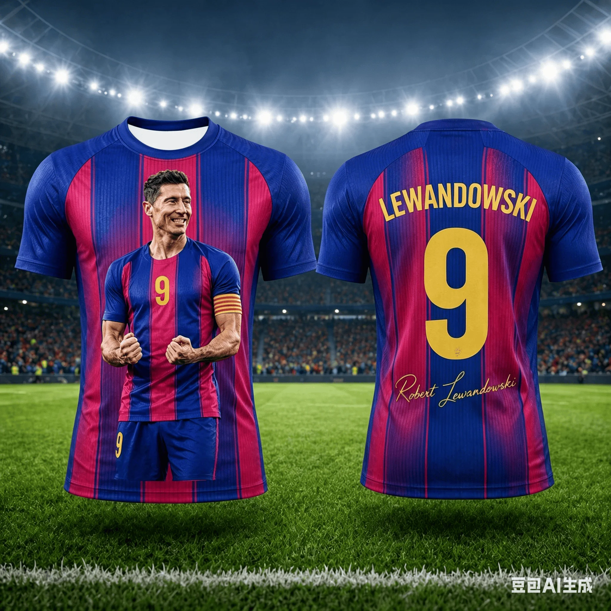 Lewandowski Summer 3D Football Jersey T-Shirt - Quick-drying and Breathable - Suitable for Outdoor Wear - Men's T-shirt