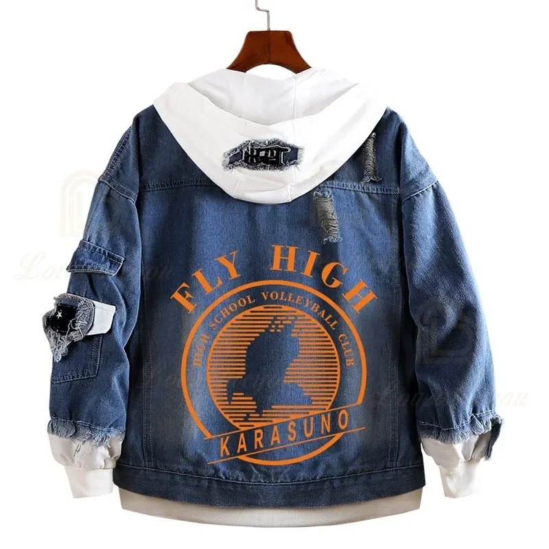 Anime Haikyuu Jeans jacke Männer Frauen tiefblaue Jeans Kapuze Volleyball Junior Kleidung Junge Mädchen Sweatshirt Jacken