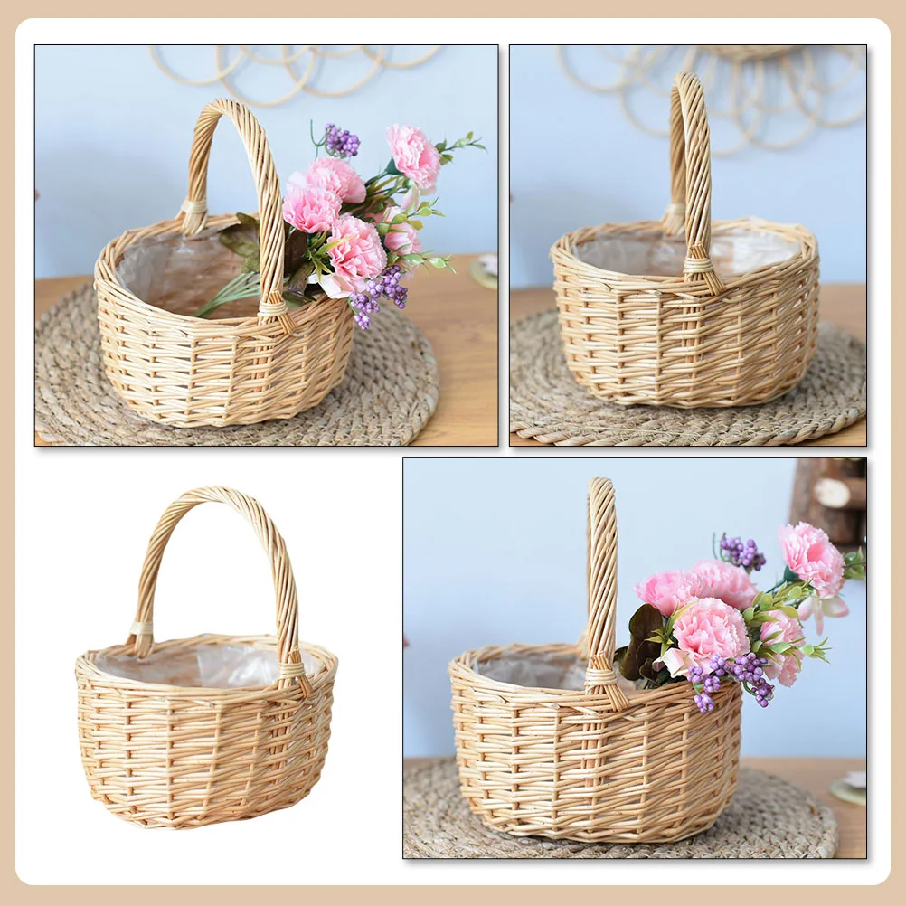 Desktop Portable Egg Basket Lovers Fruit Wicker with Cover Rattan Flower Holder