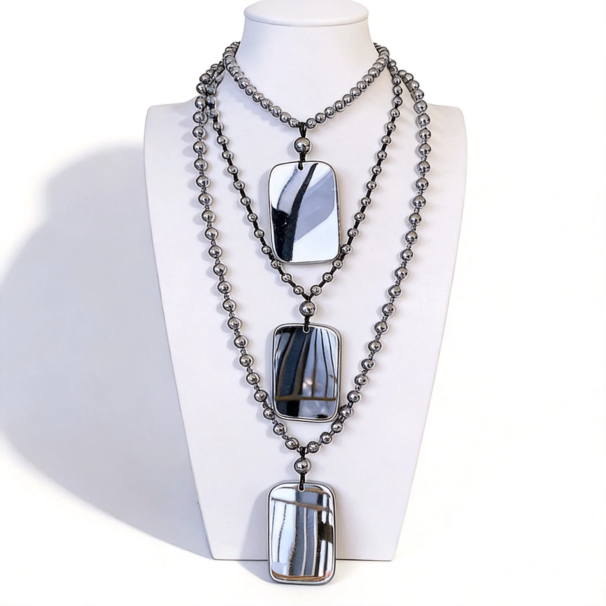 Chinese Style Lucky Terahertz Peace Tag Pendant Necklace Unisex Couple Jewelry Multiple Sizes Bead Chain Leather Rope Option Goo