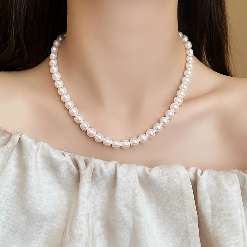 Vintage White Imitation Pearl Beads Choker Necklace For Women Girls Elegant Handmade Chain Necklace Wedding Jewelry 2024 New