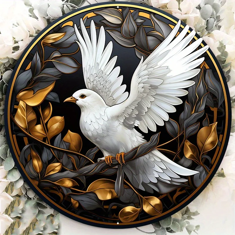 

Round Aluminum Metal Sign, Welcome Door Sign, Welcome Sign, Door Decoration, Dove of Peace, Olive Branch Wreath Sign, 8x8 Inch