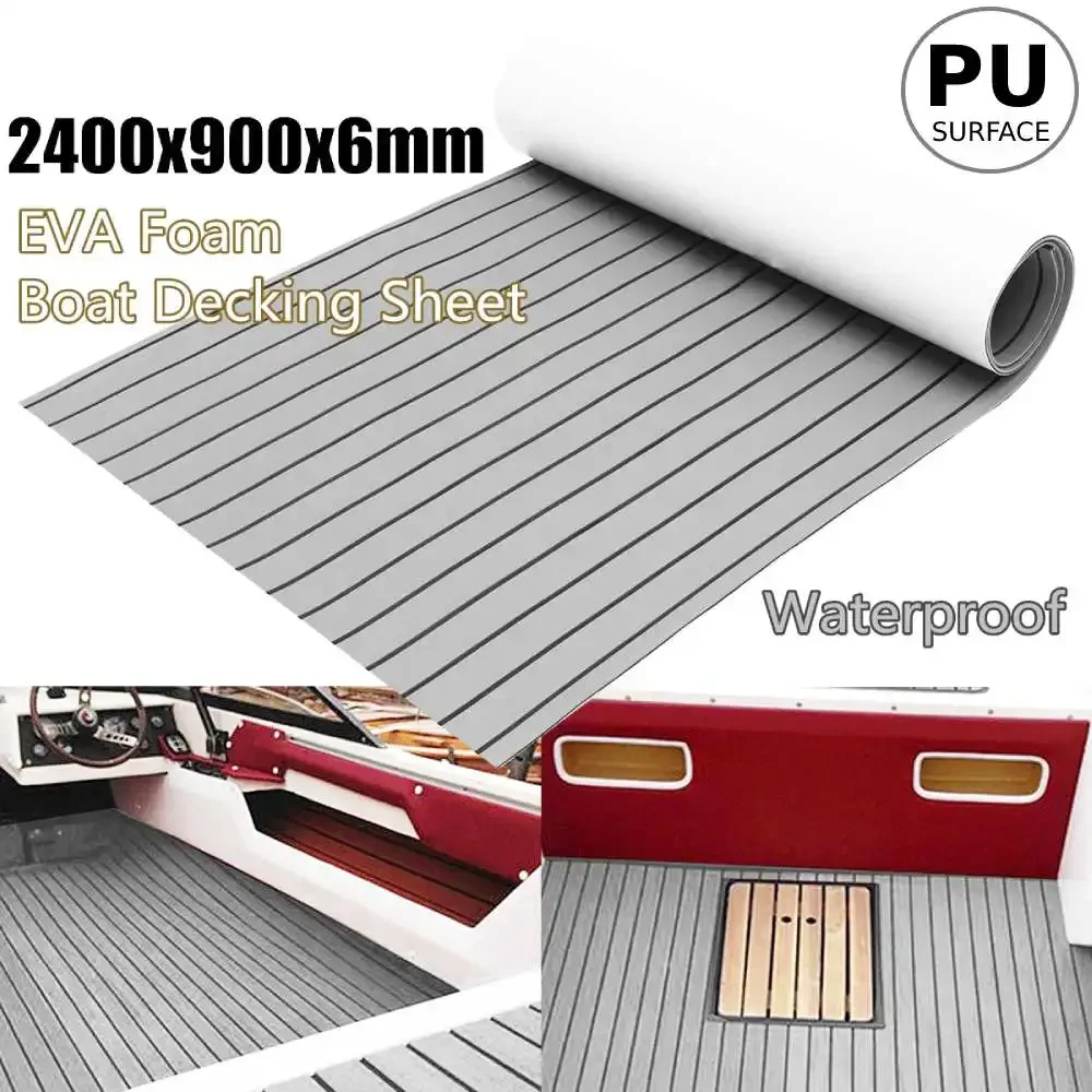 for 2400X900x6MM Gray Boat Mat Faux Teak Marine Flooring Sheet Decking Pad Waterproof Flooring Sheet