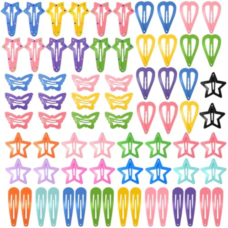 82 Pcs Colorful Hair Clips for Girls, 5 Shapes Metal Snap Hair Clips Heart Star Butterfly Barrettes for Baby Toddlers Accessori