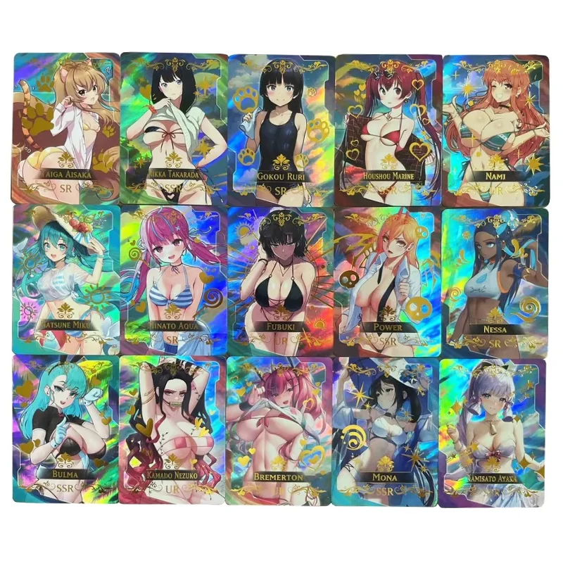 Ayaka Genshin Impact Anime Sexy Swimwear Card, Holographic Part, Goddess Story, Collection Gifts for Girl, All Shiny, 55 PCs