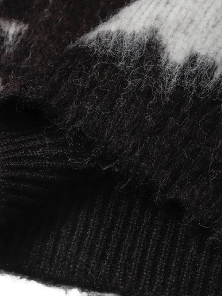 Y2K アメリカンレトロ秋と冬ルーズプルオーバー快適なカジュアルカラーブロック毛皮のようなファッショントレンド長袖ニットセーター