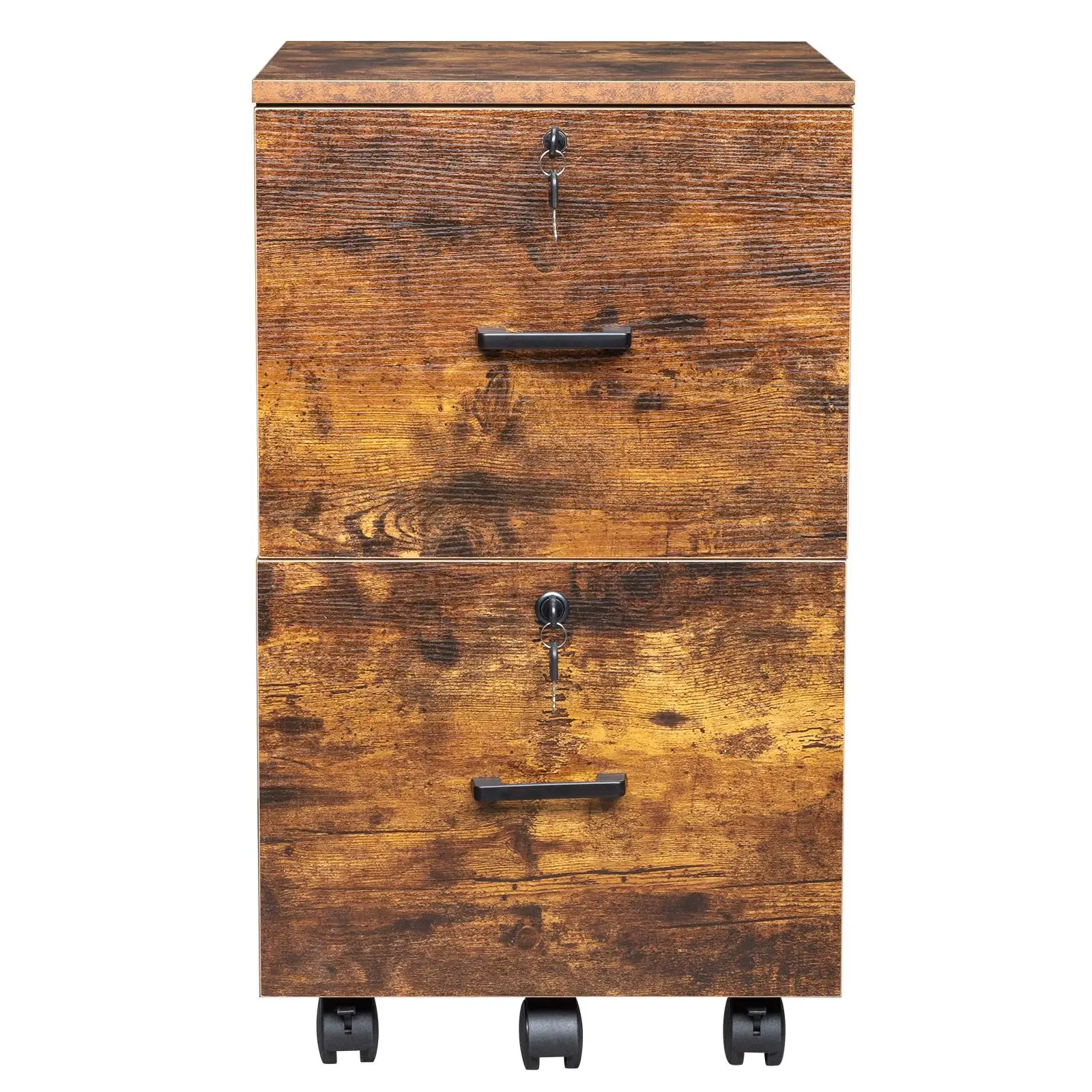 2-Drawer Lockable Rolling Wooden File Cabinet - Brown & Black Storage Solution