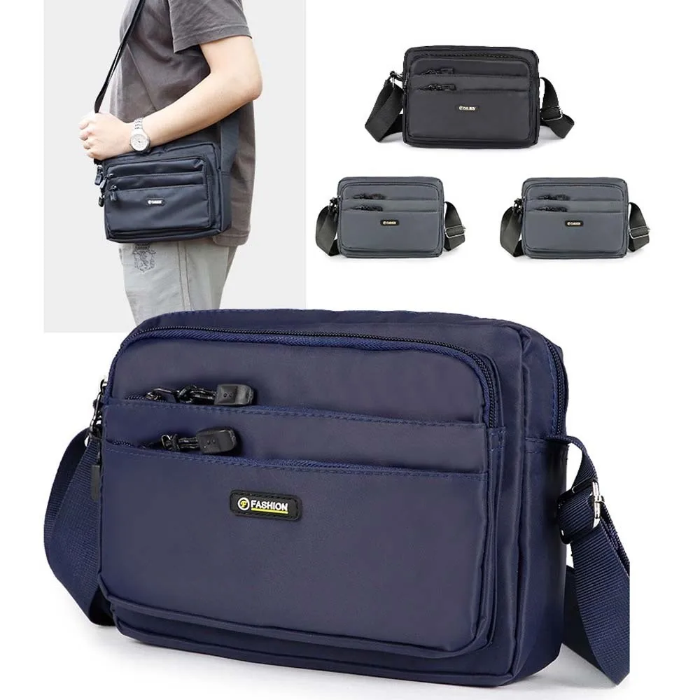 

Solid Color Men Crossbody Bag Large Capacity Lightweight Business Shoulder Bag Multi-function Multi-pockets Small Square Bag