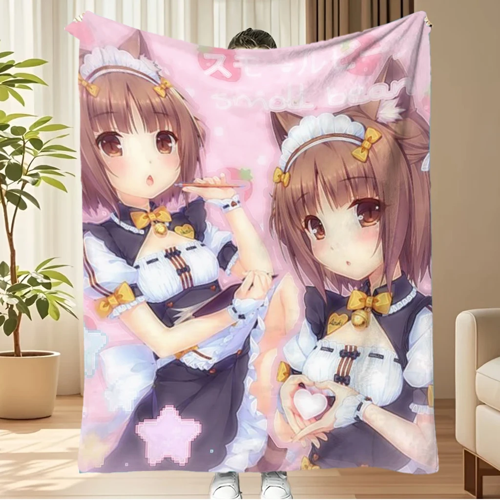 1 Manta de Franela de Anime Nekopara Azuki, Manta Suave y Acogedora de Gato Kawaii para Dormitorio, Regalo para Fans del Anime