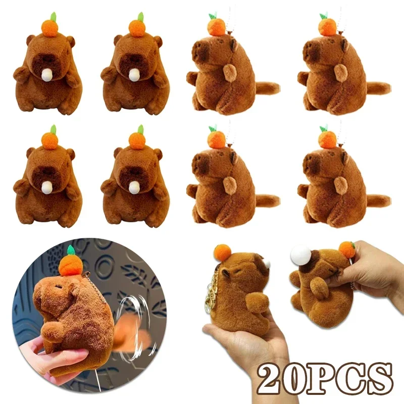Chaveiro de pelúcia capivara-pingente de chave de cauda de balanço kawaii, brinquedo de boneca de pelúcia de caqui fofo para presente de mochila escolar, chaveiro de animal macio