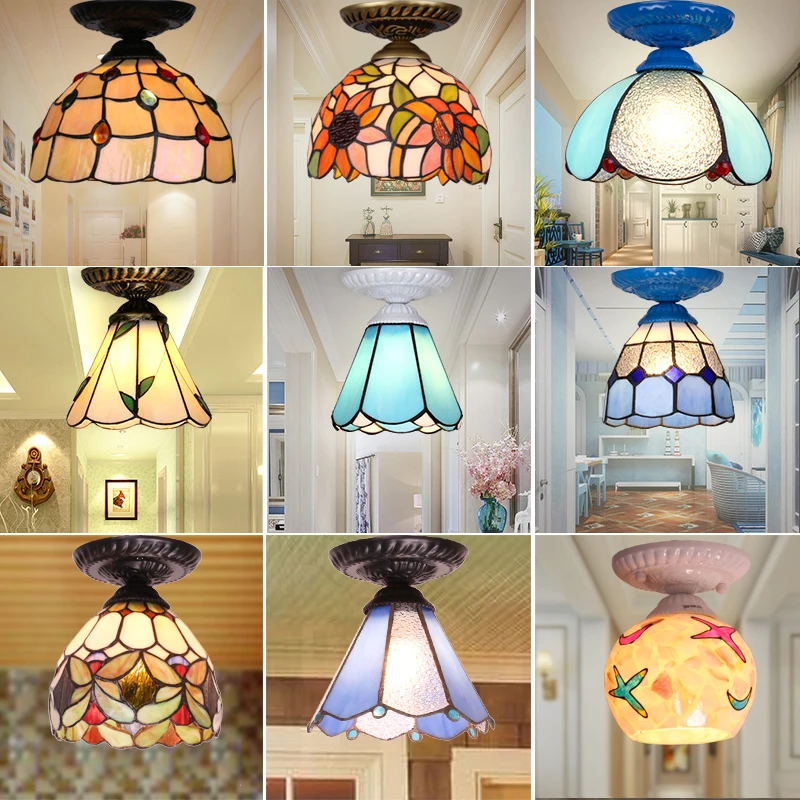 

Ceiling light Tiffany pastoral simple creative corridor aisle balcony single head entrance ceiling light