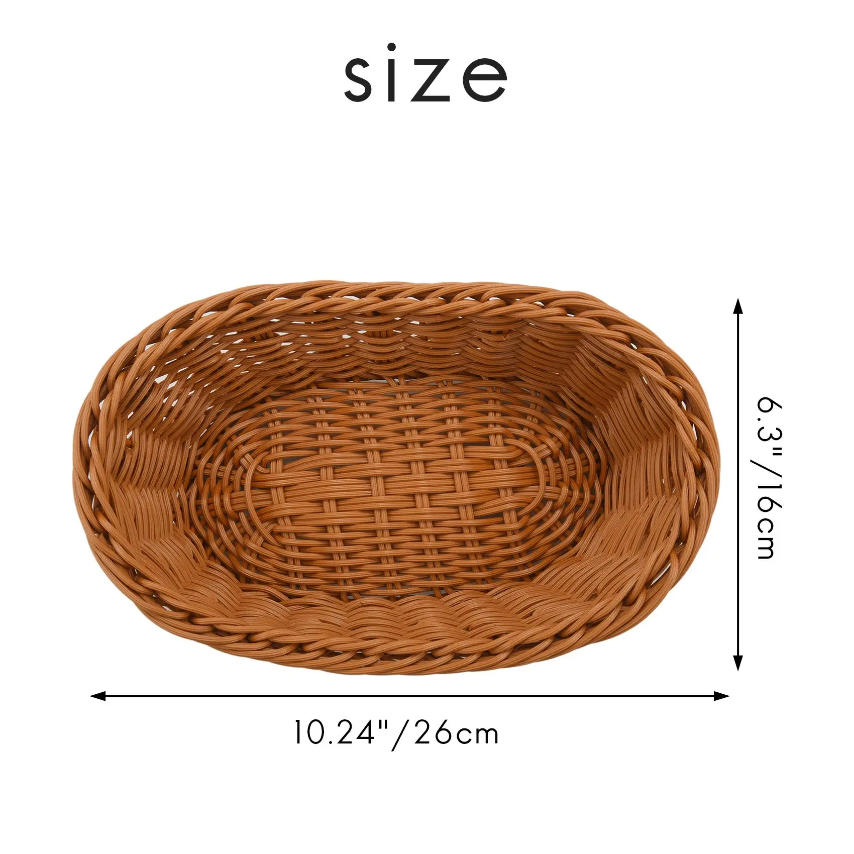 Cesta oval do pão tecido do vime, cesta do armazenamento para o alimento, fruto, armazenamento cosmético, Tabletop e banheiro, 10.2in