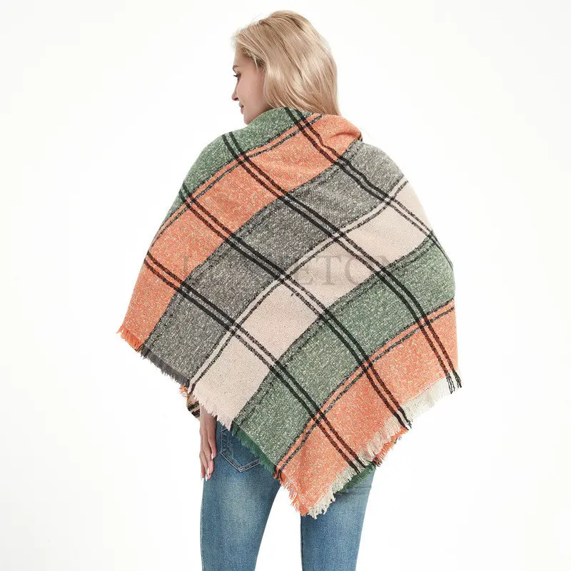 Women Plaid Scarf Lady Shawl Soft Warm Foulard Knitted Cashmere Poncho Blanket Wraps Female Lattice Wool Scarves Luxury Brand