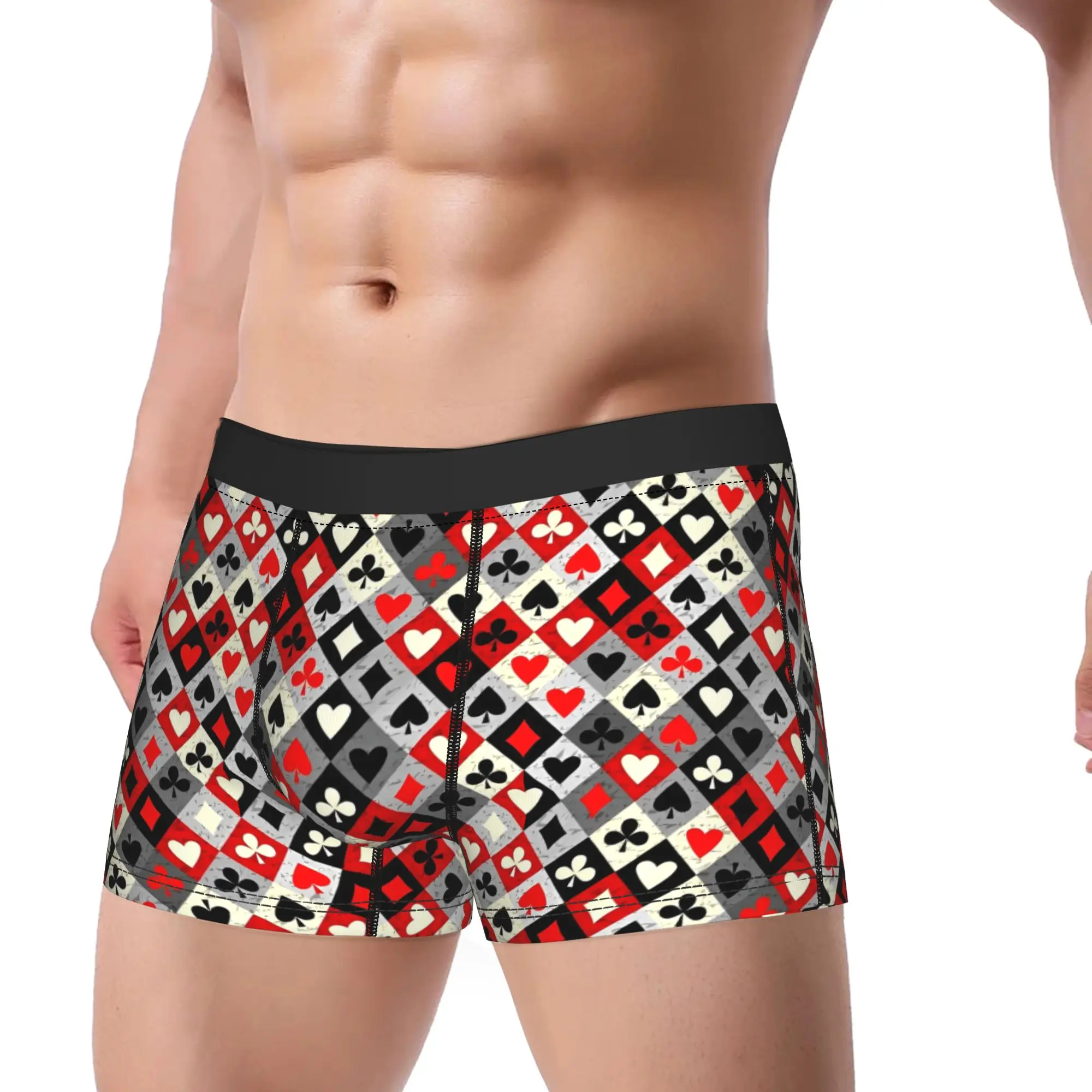 Men Boxer Briefs Shorts Panties Card Suits Poker Red Black  Mid Waist Underwear  Male Humor M-XXL Underpants