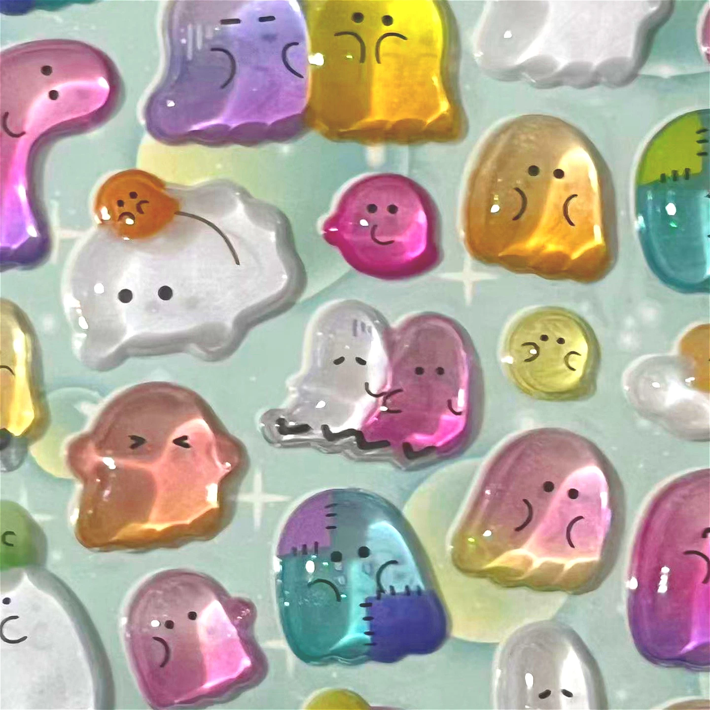 Autocollants en cristal gaufré 3D Ghost de la famille Yoyo mignons – autocollants de scrapbooking de dessin animé pour enfants, bricolage et récompense