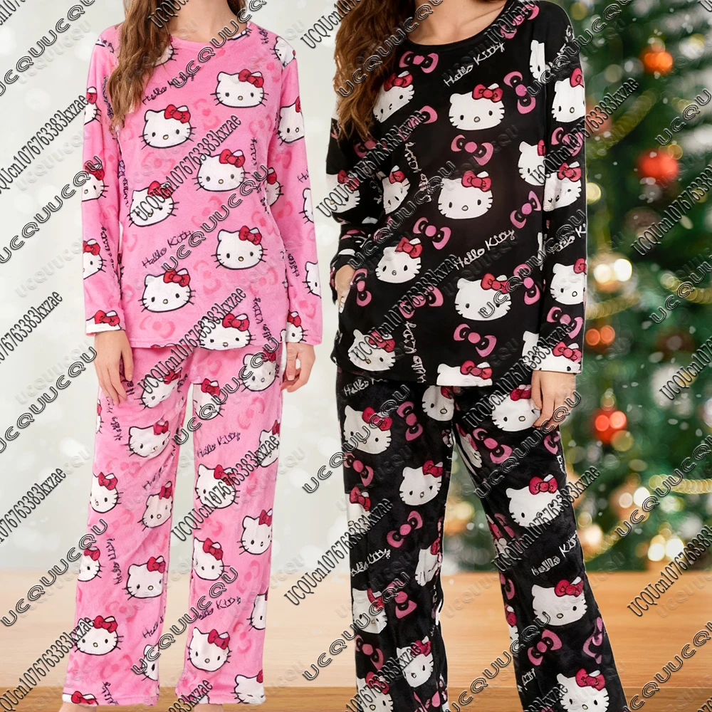 

Y2K Hello Kitty с длинным рукавом + пижамные штаны Sanrio аниме женские пижамные костюмы подарки для пар одежда для сна комплекты брюк домашняя одежда