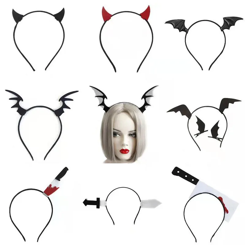 

2022 Novelty Halloween Cosplay Hair Hoop Gothic Devil Horn Headband Spider Veil Mask Hairband Party Masquerade Hair Accessories