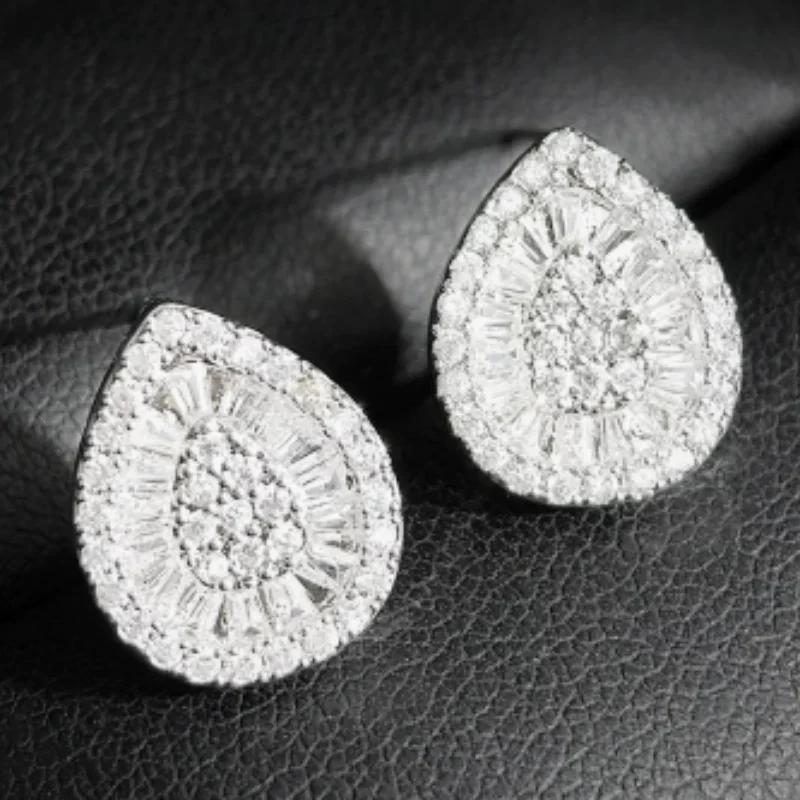 Sparkling pink zircon water drop earrings from Europe and America, with a high-end, elegant, and sweet temperament accessory