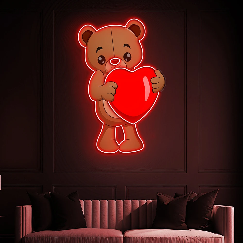Bear with Heart Neon Sign Personalized Sweet Home Decor Cute Bear LED Wall Art Bedroom Kids Room Custom Anime Night Light Lamo image 2