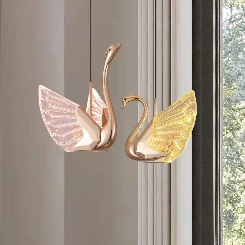 TEMAR Nordic Pendant Lamp Creative Gold LED Linear Swan Chandelier Light for Decor Home Dining Room Bedroom Fixtures