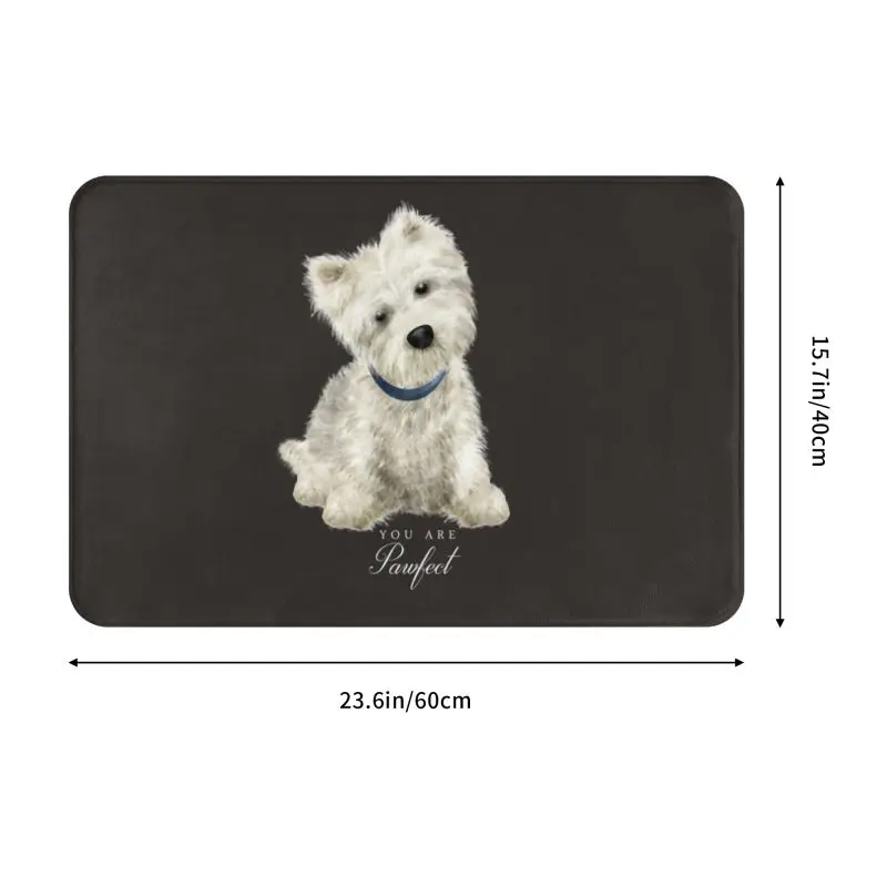 Cute West Highland White Terrier Dog Front Door Mat Anti-Slip Outdoor Absorbent Westie Puppy Doormat Garden Entrance Rug Carpet