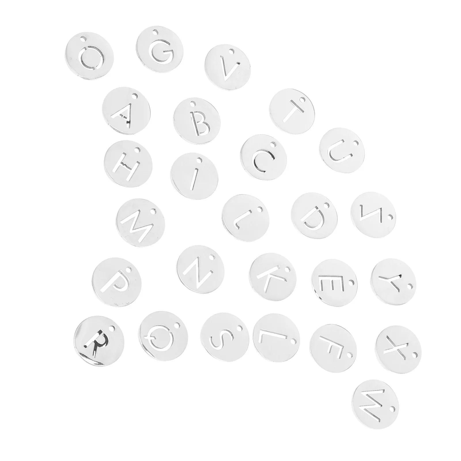 

26 шт. полых подвесок из нержавеющей стали с гравировкой, круглые буквы-шармы для изготовления украшений своими руками: ожерелий, браслетов, брелоков
