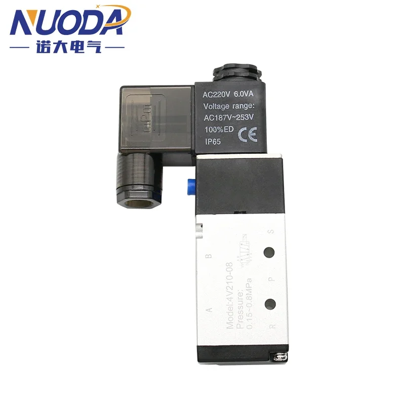 Válvula Solenoide eléctrica neumática 4V210-08, 5 vías, Control de 2 posiciones, aire, Gas, válvula magnética, 12V, 24V, 220V, 4mm-12mm, accesorios