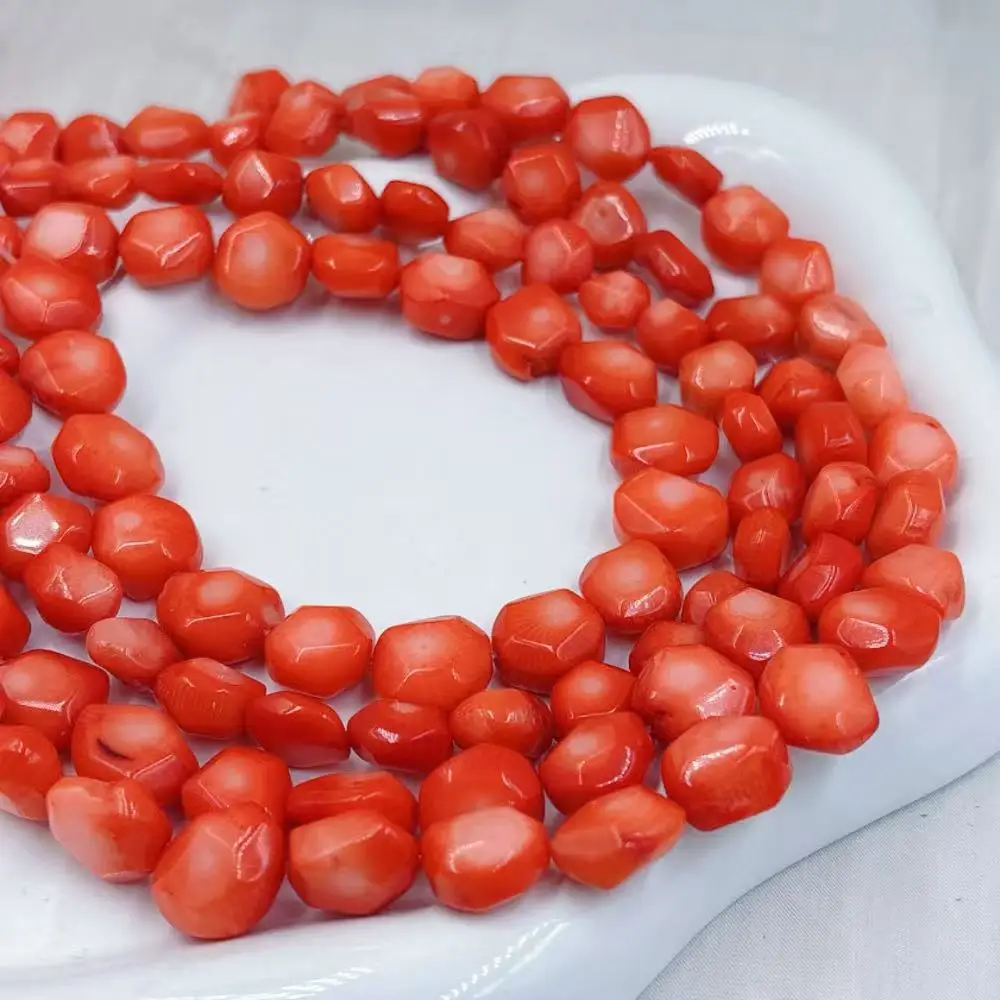 11-12mm  Fashion Style Vintage Flat Hexagonal Natural Sea Bamboo Orange Coral Jewelry DIY Accessoriees  Spacer Beads 15