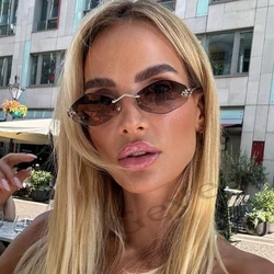 Fashion Small Polygonal Sunglasses for Women Luxury Brand Rmless Brown Rhombus Sun Glasses Woman Vintage Metal Shades Eyewear