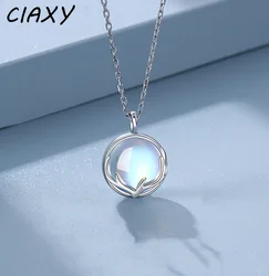 CIAXY Silver Color Moonstone Pendant Necklaces for Women Temperament Deer Antlers Clavicle Chain Luxury Jewelry collares