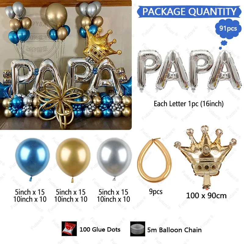 1set Crown BEST DAD Aluminium Foil Balloons Bottle White Blue Gold Latex Balloons For Happy Father\'s Day Anniversary Globos