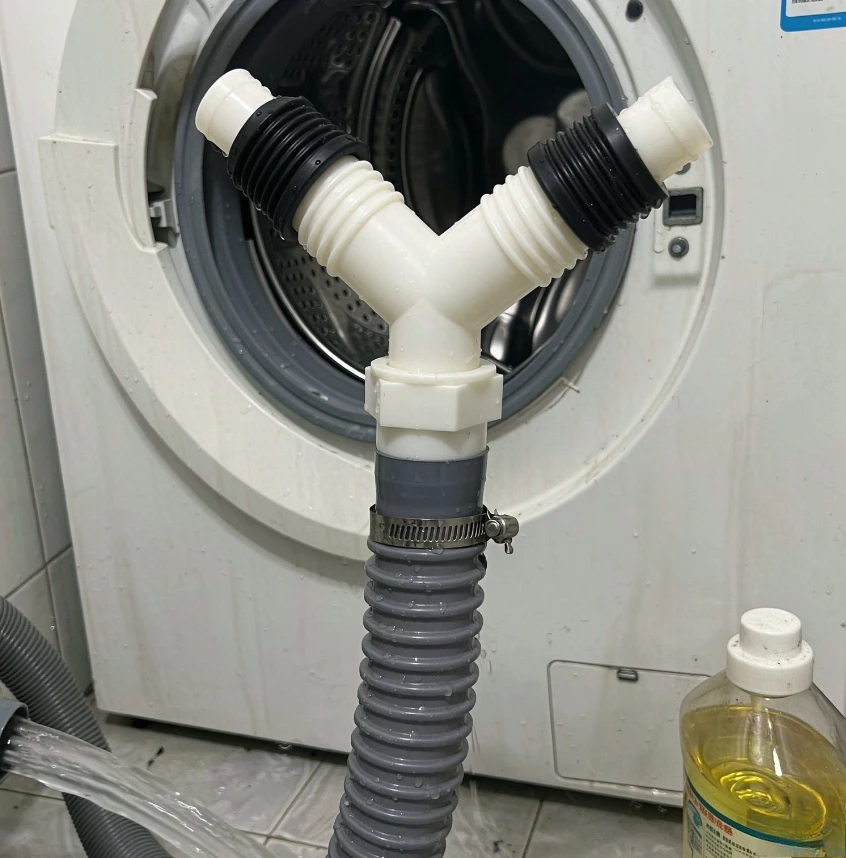 Y-Shape 2-in-1 Washing Machine Drain Hose Connector, Flexible Extension Tube Diverter for Laundry Outlet Adapter