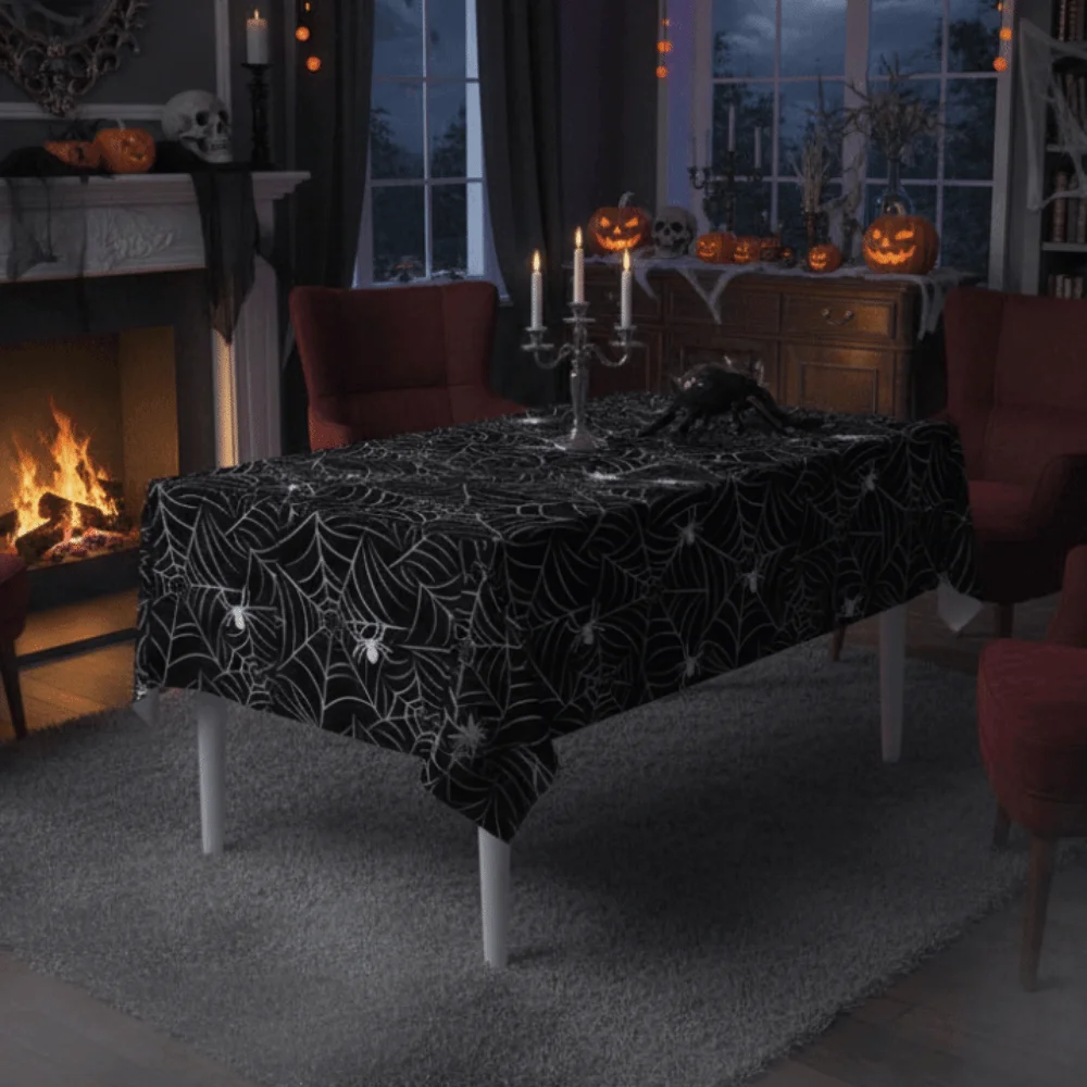 Plastic Halloween Disposable Spider Web Tablecloth Waterproof Stain-resistant Cobweb Party Tablecloth Oil-resistant Thickened