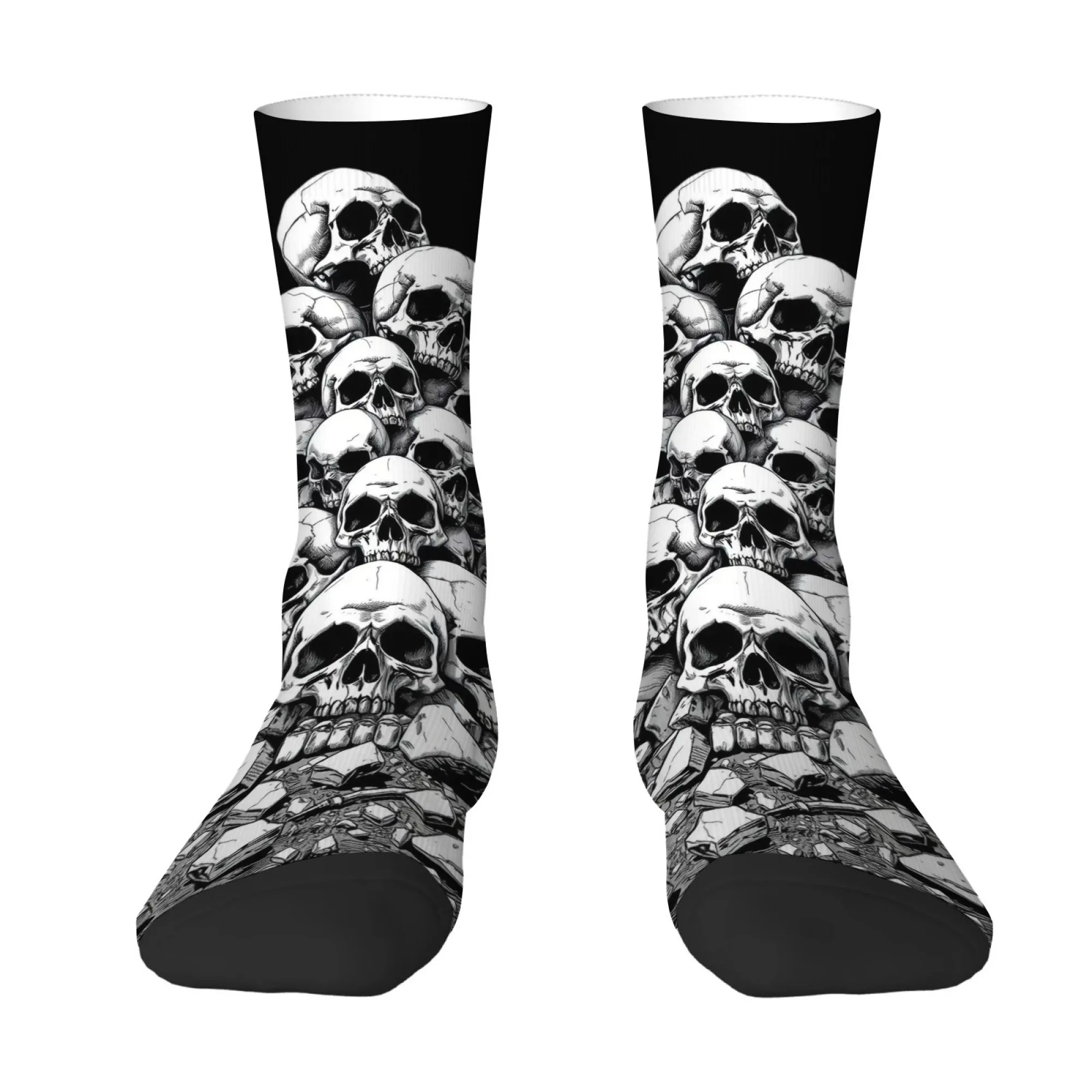 Dark-themed Men's Mid-calf Socks with Skull Print Soft Non-slip and Breathable Rebellious Gothic Edge Street Horror Style