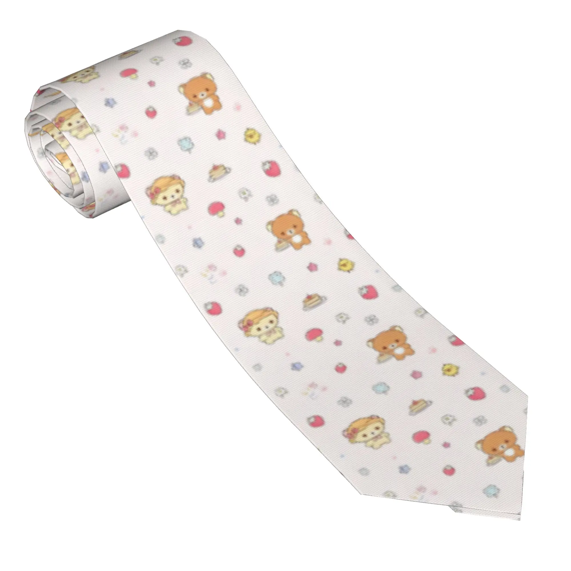 Strawberry Flower Korilakkuma Rilakkumas Neckties Men Women 8 cm Silk  Narrow Neck Tie  for Mens Accessories Cravat Wedding