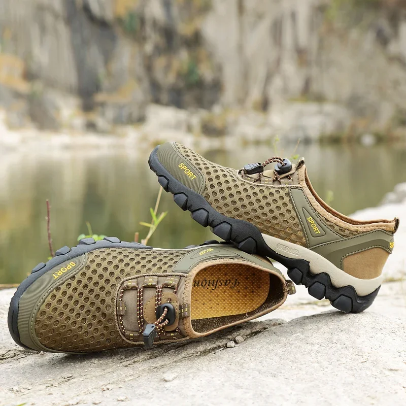 2024 Summer men's outdoor leisure breathable mesh hiking shoes are soft, comfortable, breathable, anti slip, and wear-resistant