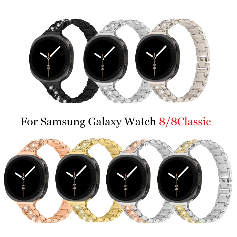 For Samsung Galaxy Watch 8 40mm 44mm Stainless Steel Watchband Diamond Three-Beads Bracelet Correa For Watch 8 Classic 46mm Band