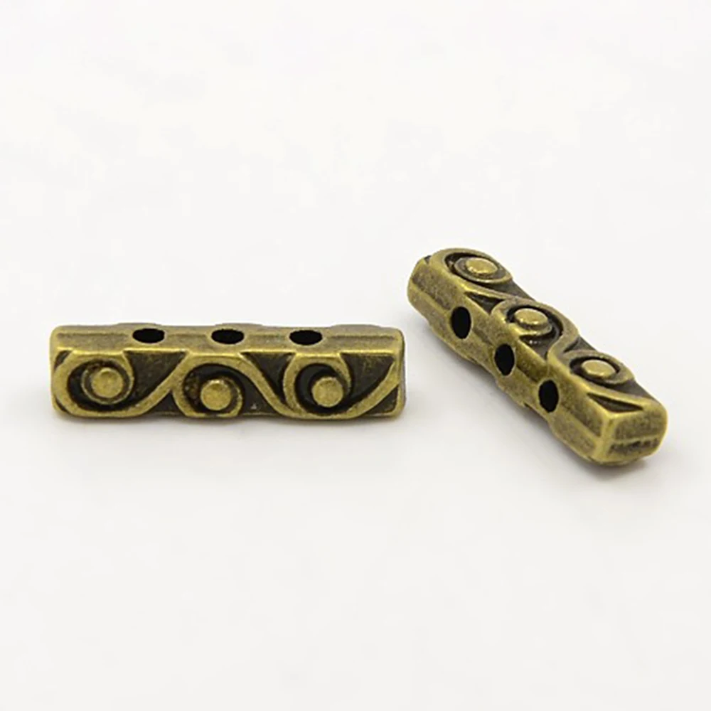 20~50Pcs Tibetan Style Alloy Bar Spacers 3 Hole Rectangle Connector For Beadwork DIY Jewelry Making Bracelet Supplies 18x4x5mm