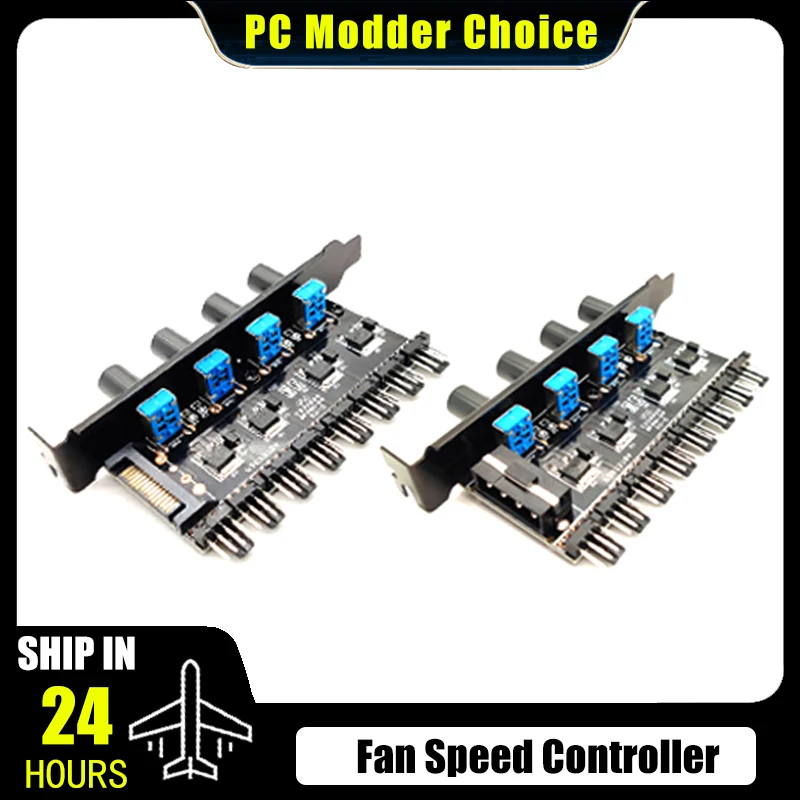 3Pin/4Pin Fan Hub Molex / SATA Splitter 4 Buttons PCI Slot External PWM Controller for Computer Case Fan Control up to 8Pcs