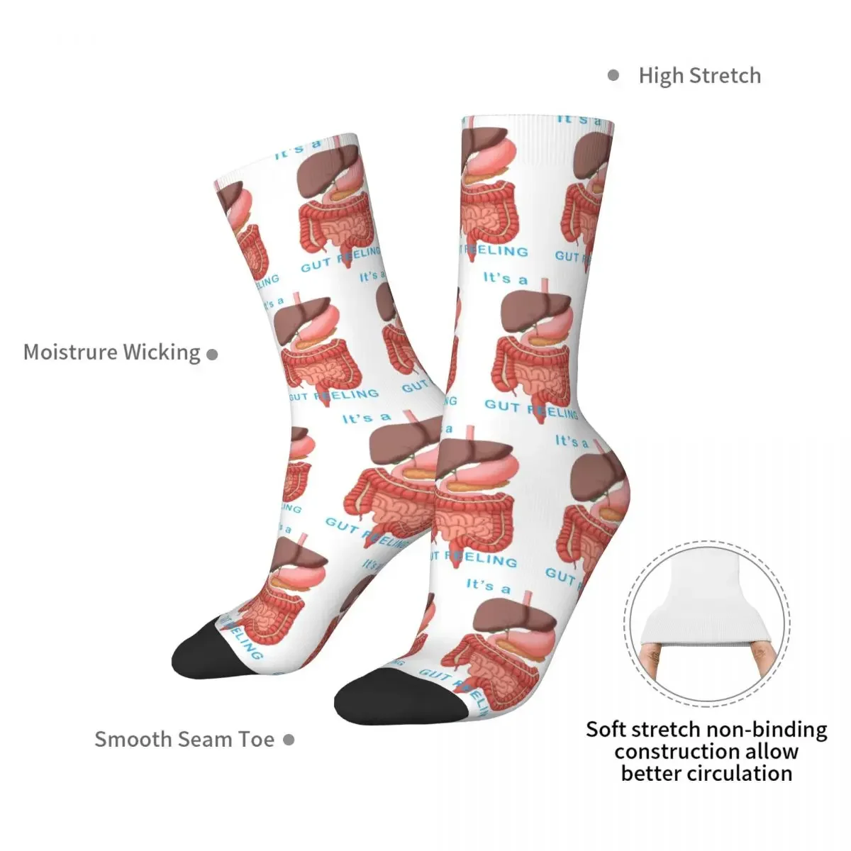 It's A Gut Feeling Digestive System Illustration Socks Harajuku Super Soft Stockings All Season Long Socks for Birthday Present